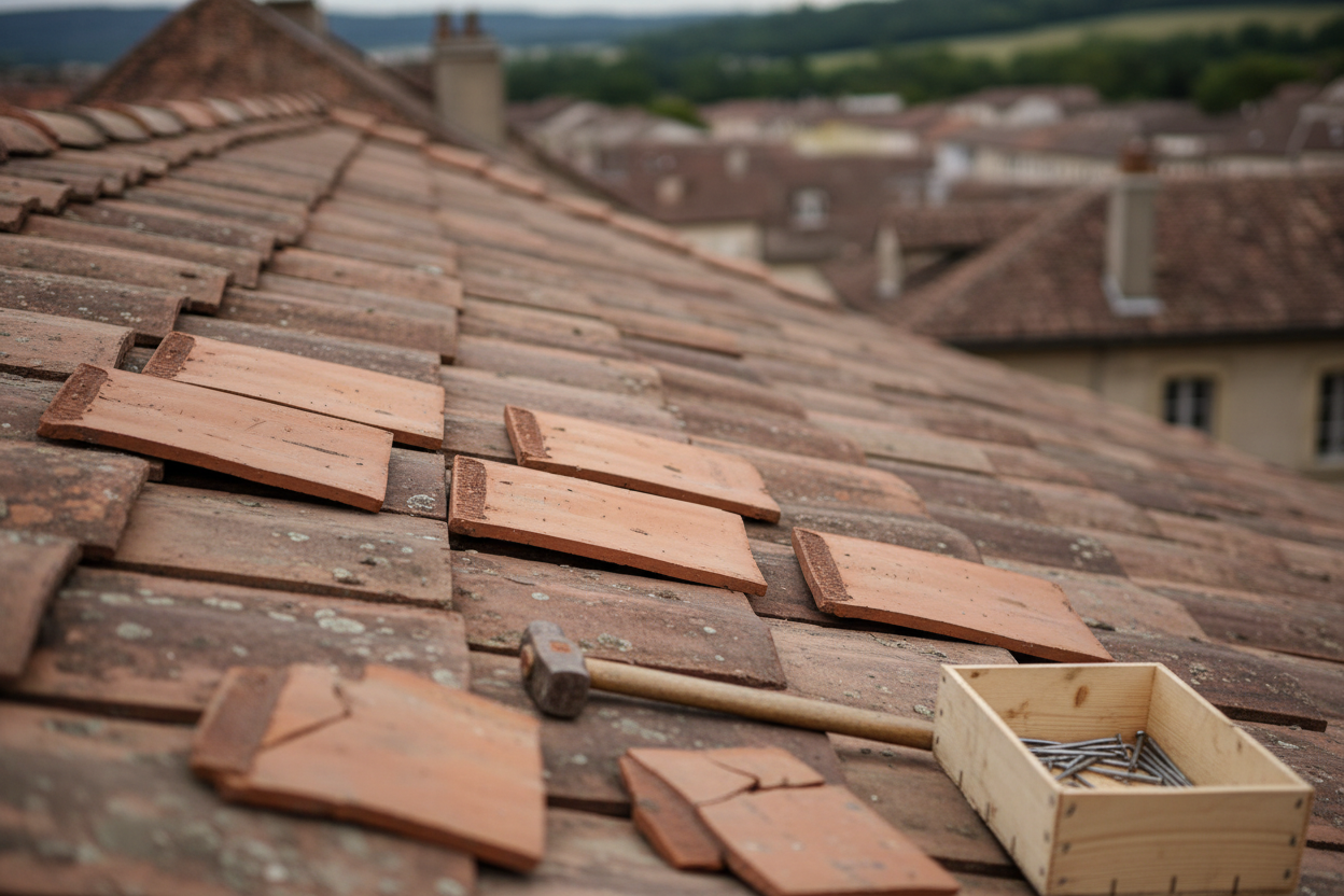 Réparation partielle et remplacement de tuiles à Besançon